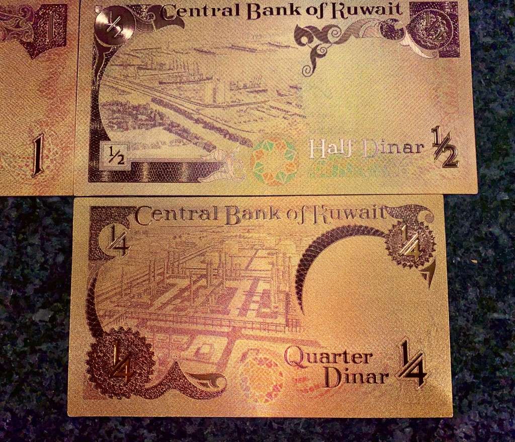 KUWAIT - SET 10 DINARS TO 1/4 DINARS 1968 - COLORIZED GOLD FOIL999 CARD - WITH CERT & FOLDER