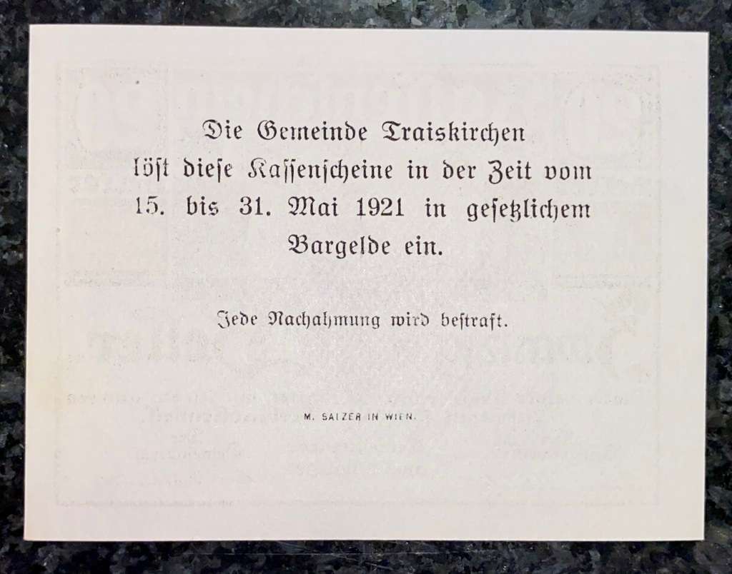 AUSTRIA 20 HELLER - ZWANZIG - 1920 UNC NOTGELD (EMERGENCY MONEY)