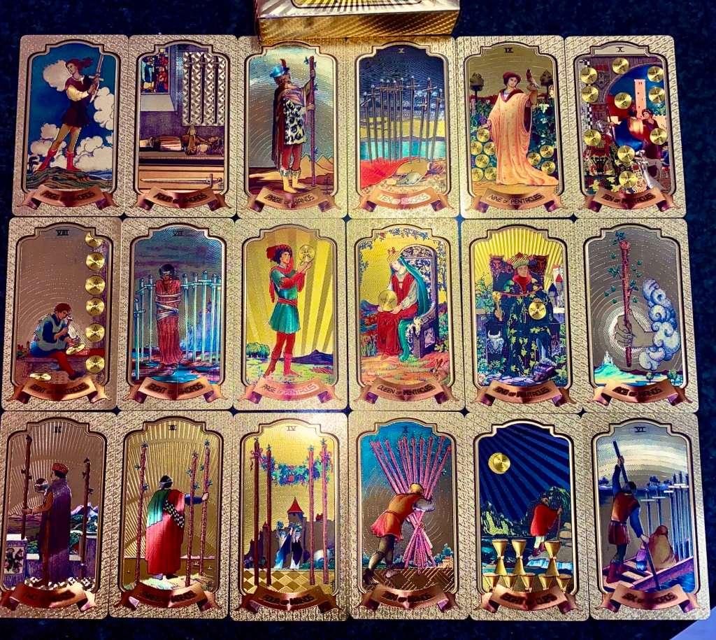 TAROT CARDS & PLAYING CARDS - FULL PACK OF 78 COLORIZED GOLD FOIL999 CARDS - AMAZING ART - IN BOX