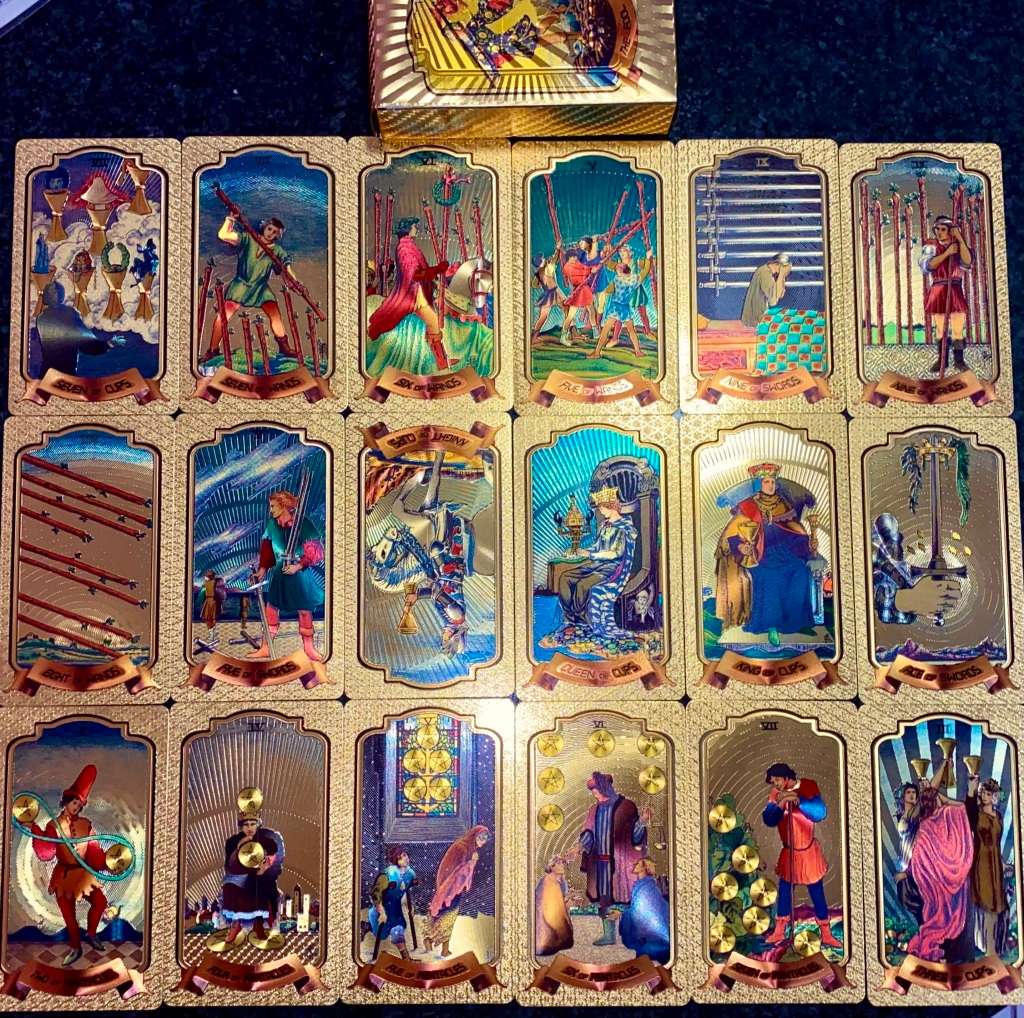 TAROT CARDS & PLAYING CARDS - FULL PACK OF 78 COLORIZED GOLD FOIL999 CARDS - AMAZING ART - IN BOX