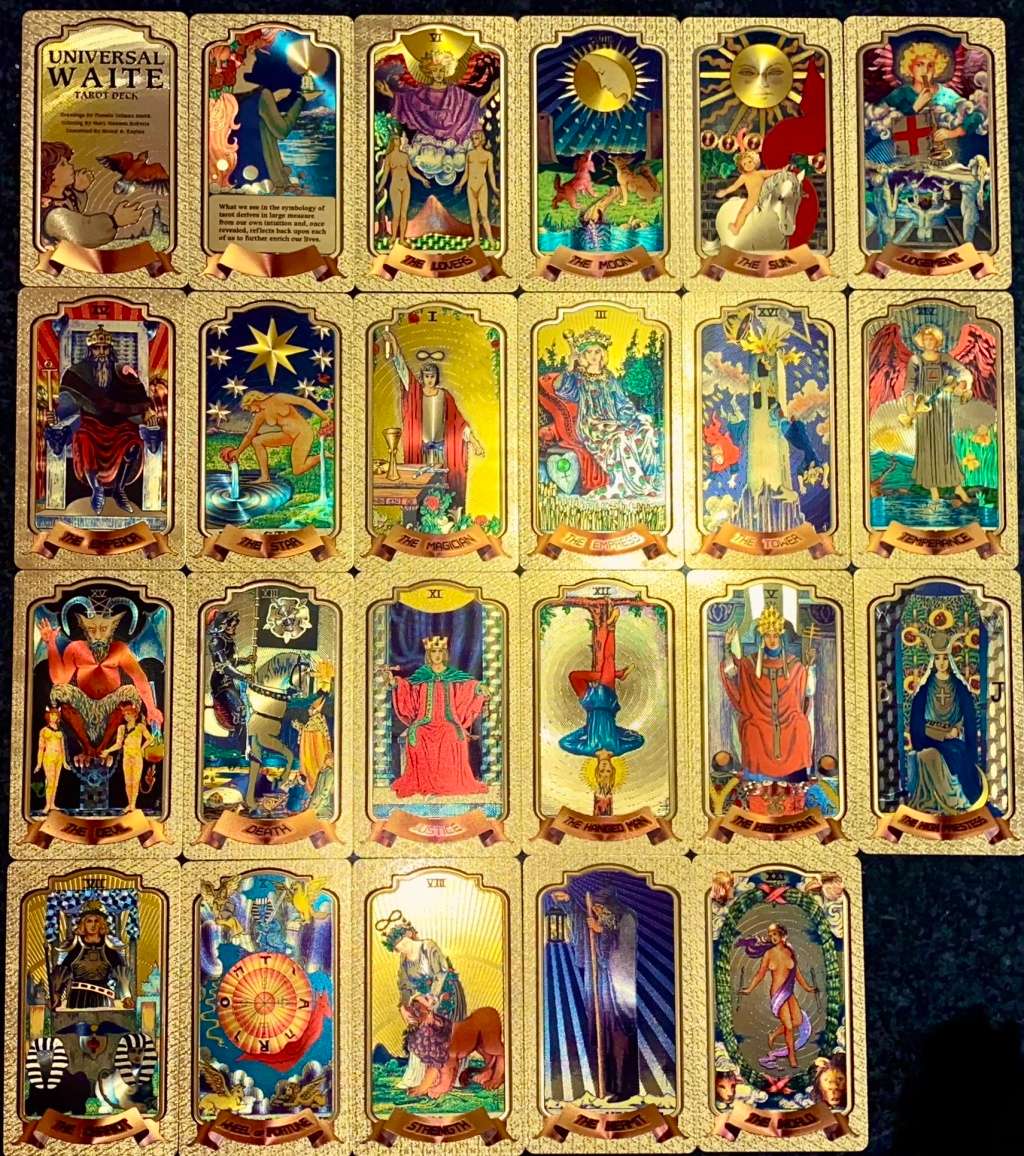 TAROT CARDS & PLAYING CARDS - FULL PACK OF 78 COLORIZED GOLD FOIL999 CARDS - AMAZING ART - IN BOX