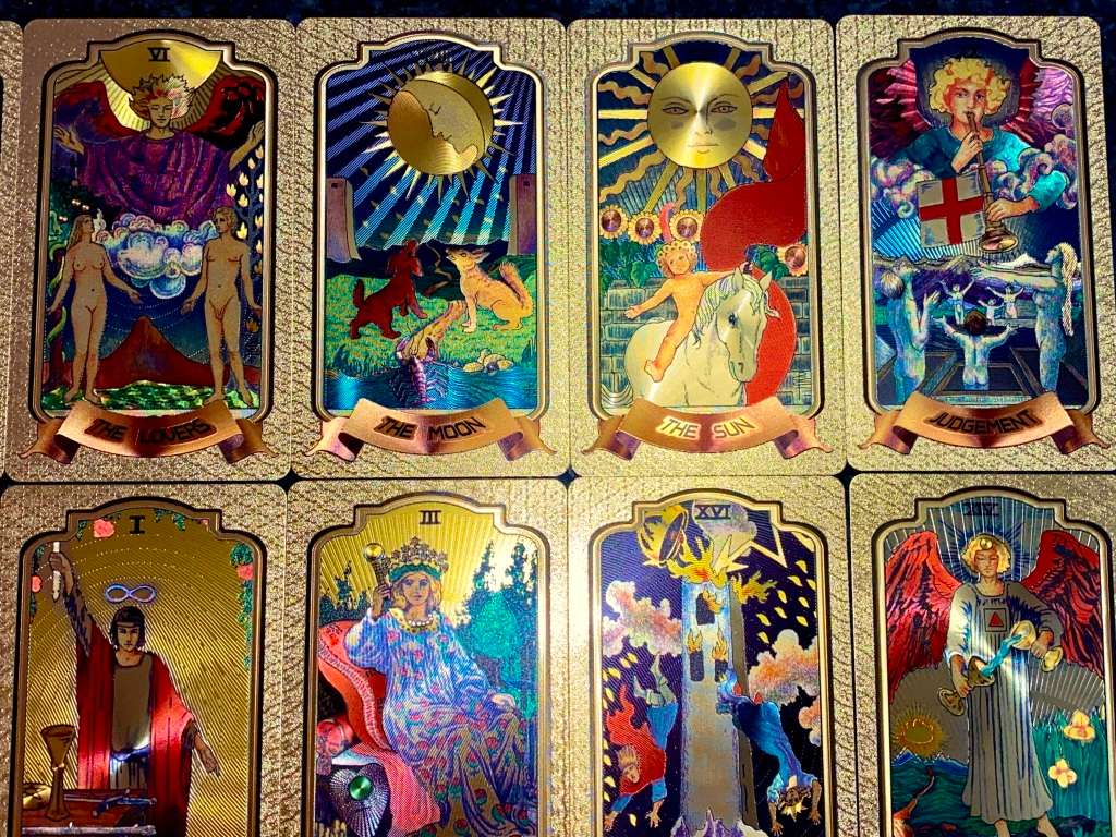 TAROT CARDS & PLAYING CARDS - FULL PACK OF 78 COLORIZED GOLD FOIL999 CARDS - AMAZING ART - IN BOX