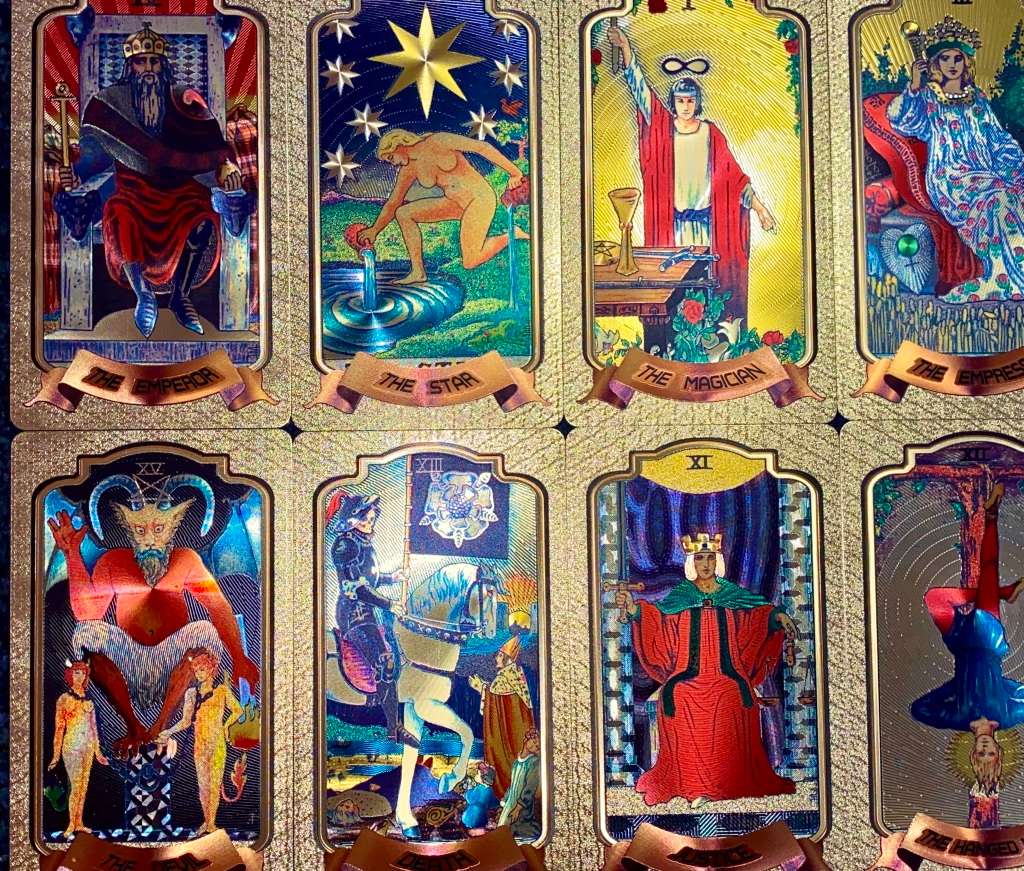 TAROT CARDS & PLAYING CARDS - FULL PACK OF 78 COLORIZED GOLD FOIL999 CARDS - AMAZING ART - IN BOX