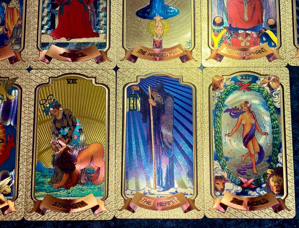 TAROT CARDS & PLAYING CARDS - FULL PACK OF 78 COLORIZED GOLD FOIL999 CARDS - AMAZING ART - IN BOX