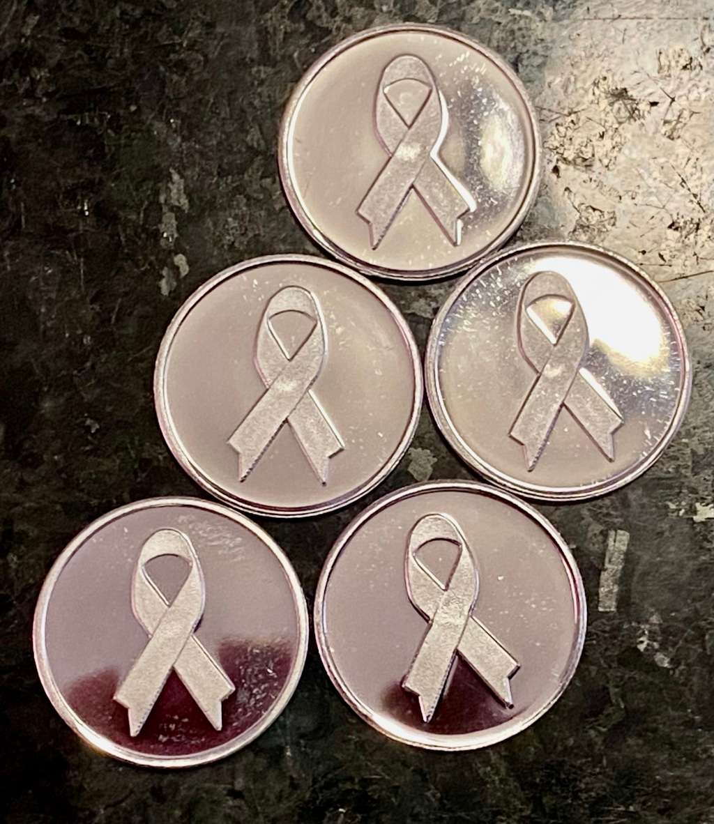 999 SILVER ROUNDS -- PEACE RIBBONS -- 1 GRAM FINE SILVER ROUNDS (BID PER ROUND)