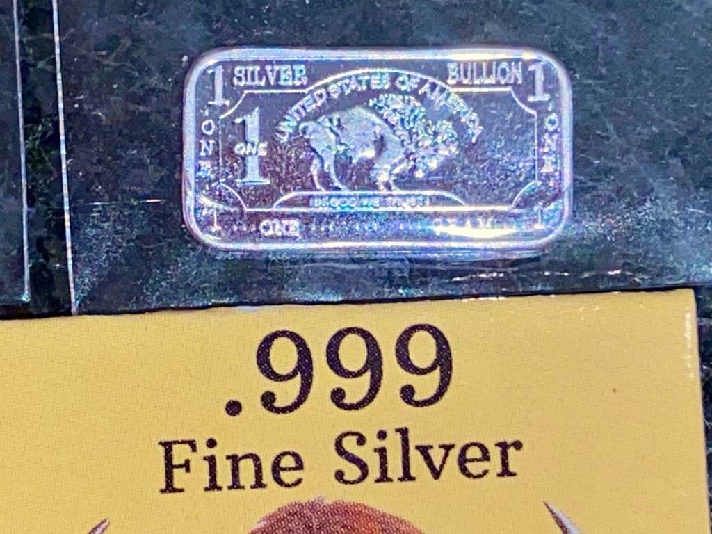 U S A -- BUFFALO BAR + CERT - UNITED STATES OF AMERICA - 1 GRAM FINE SILVER BAR