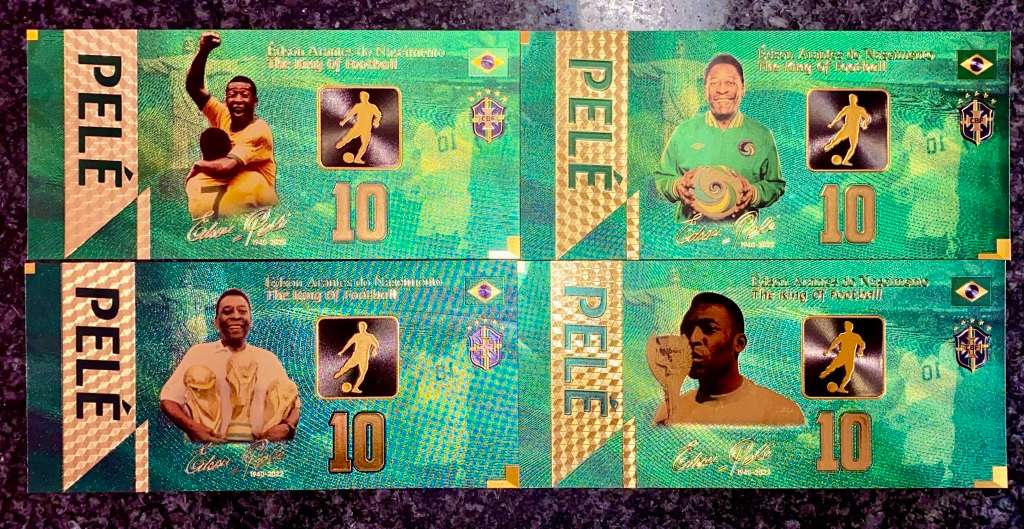 BRAZIL - THE KING OF FOOTBALL - PELE SET - COLORIZED GOLD FOIL 999 CARDS -AMAZING ART(1 BID TAKES AL