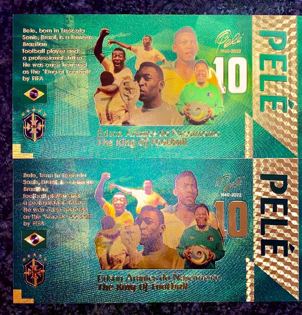 BRAZIL - THE KING OF FOOTBALL - PELE SET - COLORIZED GOLD FOIL 999 CARDS -AMAZING ART(1 BID TAKES AL