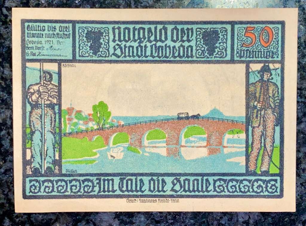 GERMANY - LOBEDA 50 PFENNIG 1921 - UNC NOTGELD (EMERGENCY MONEY) - AMAZING ART