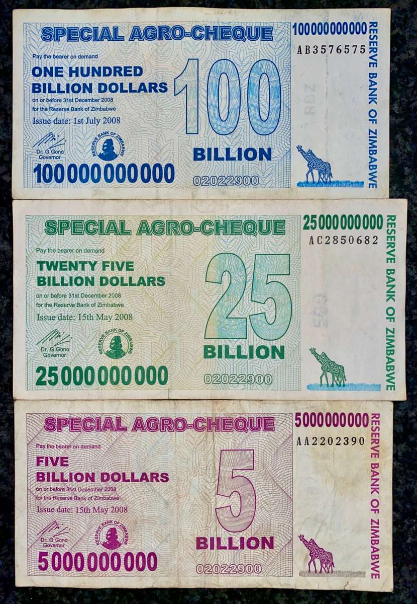 ZIMBABWE SET 100 BILLION DOLLARS, 25 BILLION DOLLARS & AA 5 BILLION DOLLAR 2008(1 BID TAKES ALL)