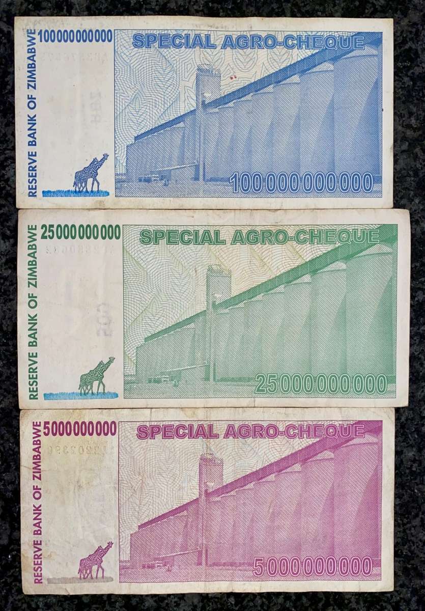 ZIMBABWE SET 100 BILLION DOLLARS, 25 BILLION DOLLARS & AA 5 BILLION DOLLAR 2008(1 BID TAKES ALL)