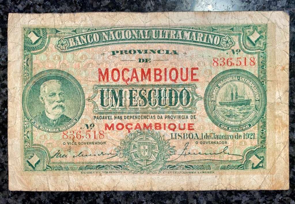MOZAMBIQUE 1 ESCUDO LISBOA 1ST JANUARY 1921 MOZAMBIQUE GREEN ULTRAMARINO KEY DATE