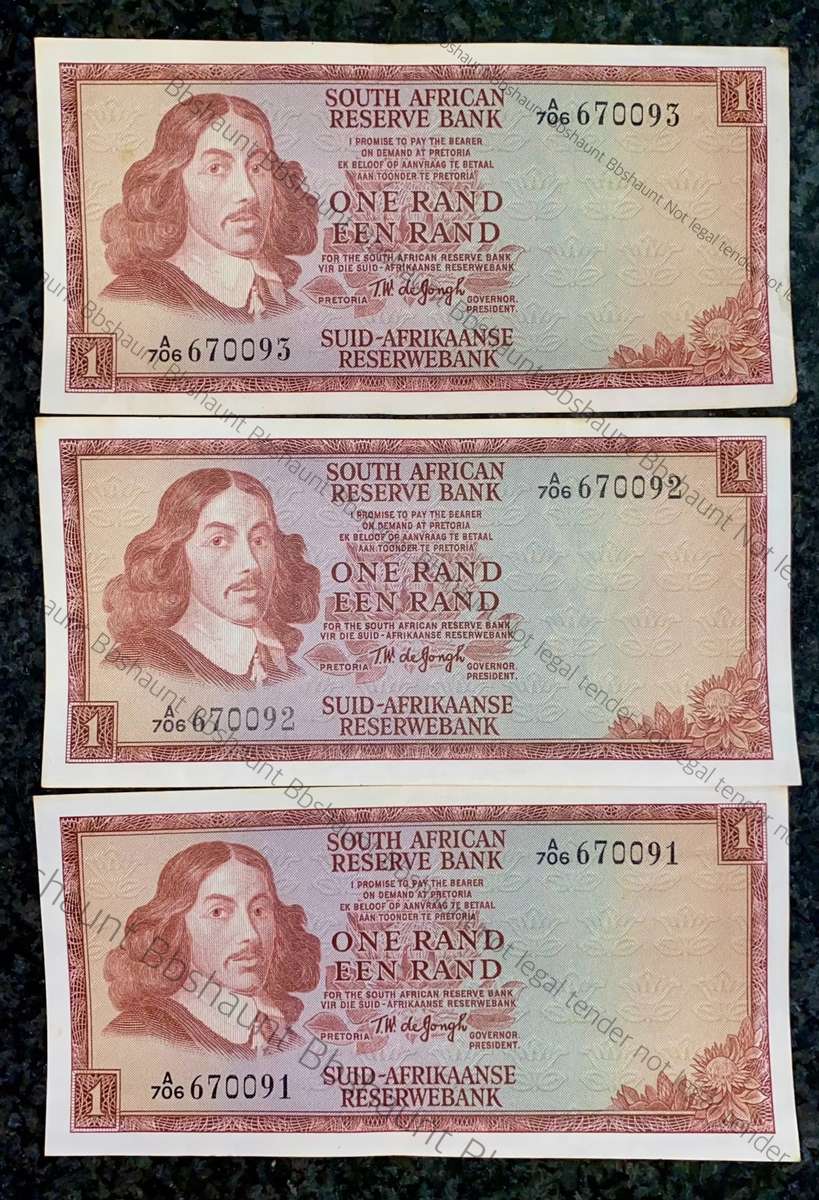 TW DE JONGH R1 IN SEQUENCE A706 /670093-091 AUNC SPRINGBUCK WTM 1ST ISSUE 1967(1 BID TAKES ALL)