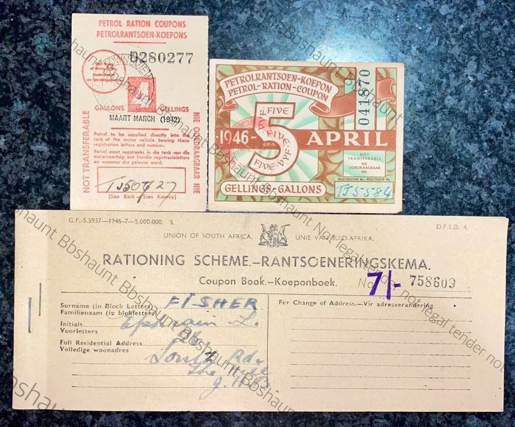 S A UNION PETROL RATION FILLING STATION FULL UNUSED COUPON BOOK & 4 + 5 GALLON 1942/45 WW2