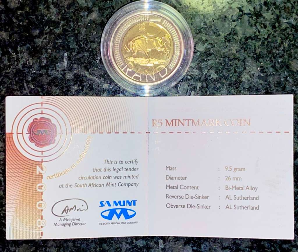SOUTH AFRICA OOM PAUL MINTMARK R5 -- 2008 -- WITH SAM BAG & CERTIFICATE IN CAPSULE