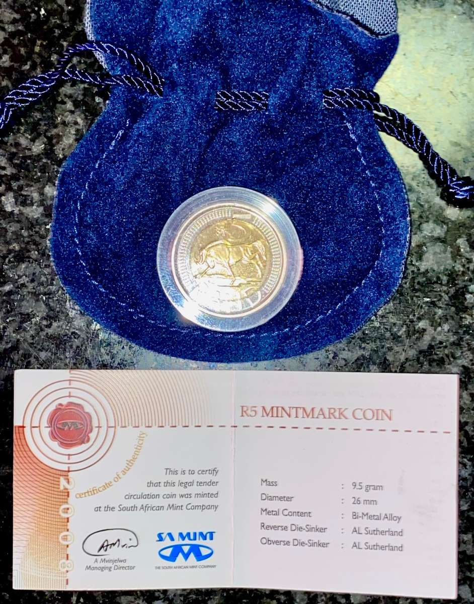 SOUTH AFRICA OOM PAUL MINTMARK R5 -- 2008 -- WITH SAM BAG & CERTIFICATE IN CAPSULE