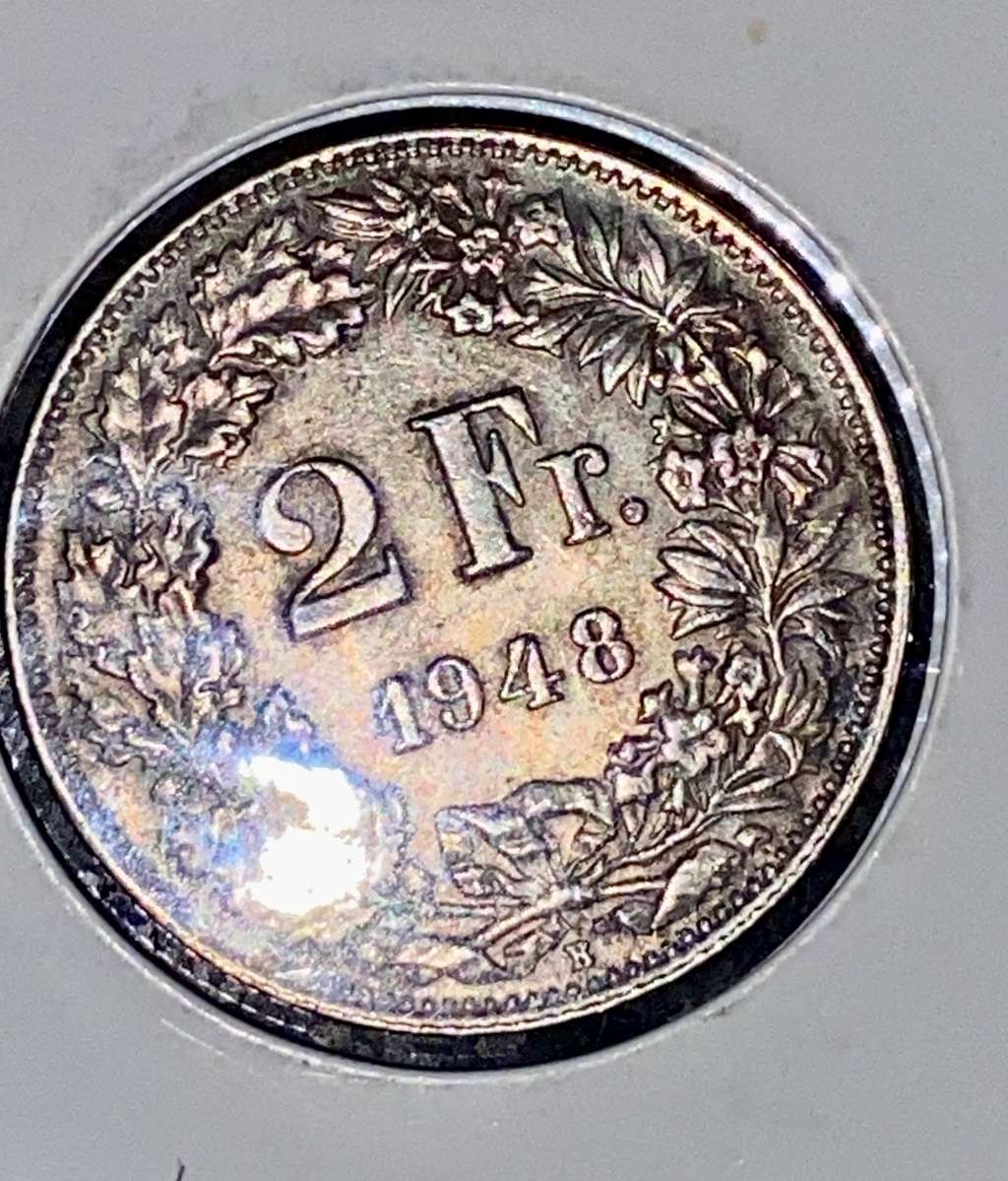 SWITZERLAND SILVER HELVETIA 2 FRANCS 1948 IN COIN FLIP - SILVER VALUE ALONE R153