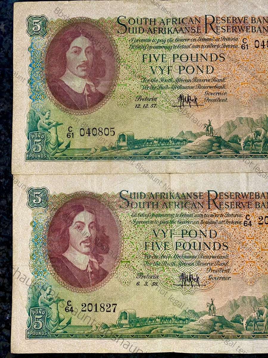 MH DE KOCK SET 5 POUNDS 1957 C61 & 1958 C64 (1 BID TAKES ALL)