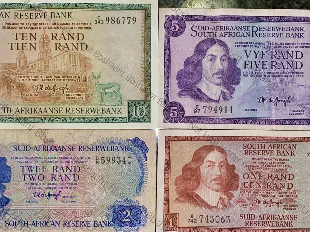 COMPLETE SET OF TW DE JONGH & DECIMALS R10 TO R1 - MOSTLY SPRINGBUCK WTM 1967-1975( 1 BID TAKES ALL)