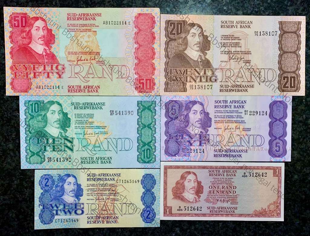 COMPLETE SET OF GPC DE KOCK & DECIMALS R50 TO R2 GOOD CONDITION 1980s(R1 TW DE JONGH (1 BID TAKES AL