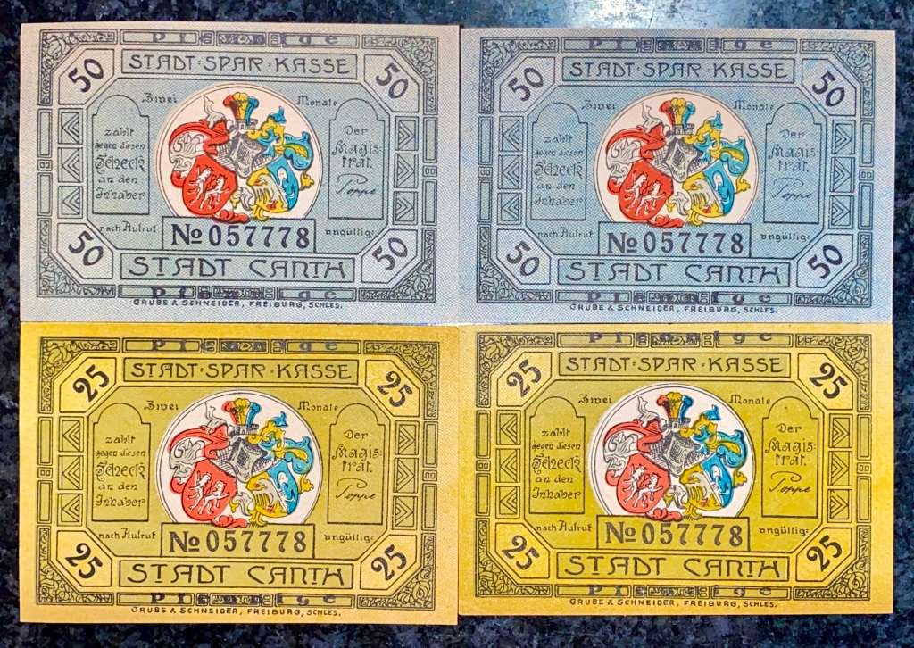 GERMANY SET - CANTH SAME SERIAL 50 PFENNIG & 25 PFENNIG 1921 UNC NOTGELD(EMERGENCY MONEY)AMAZING ART