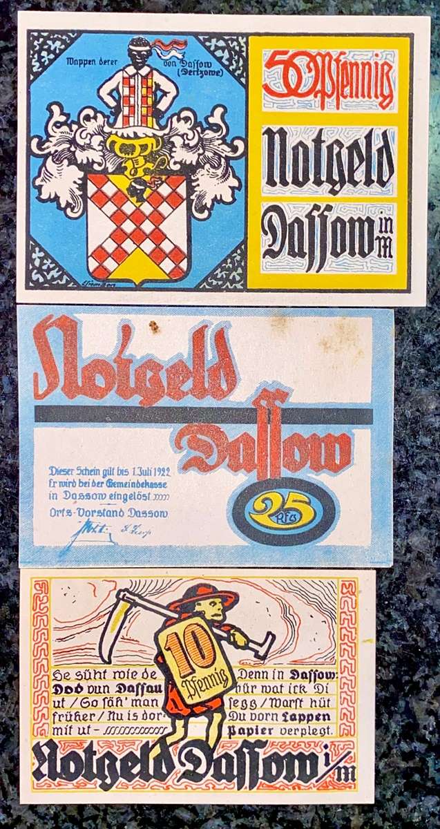 GERMANY SET - DASSOW - 50 PFENNIG & 10 PFENNIG 1922 UNC NOTGELD(EMERGENCY MONEY) AMAZING ART