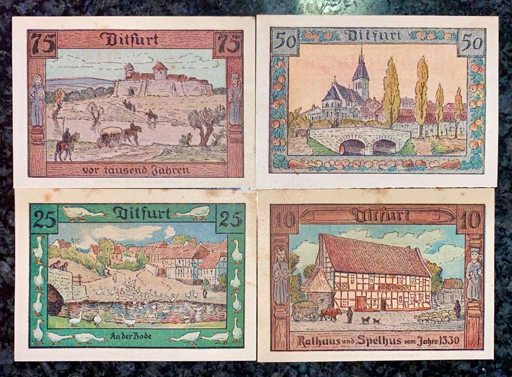 GERMANY SET - DITFURT - 75 PFENNIG TO 10 PFENNIG 1921 - UNC NOTGELD (EMERGENCY MONEY) - AMAZING ART
