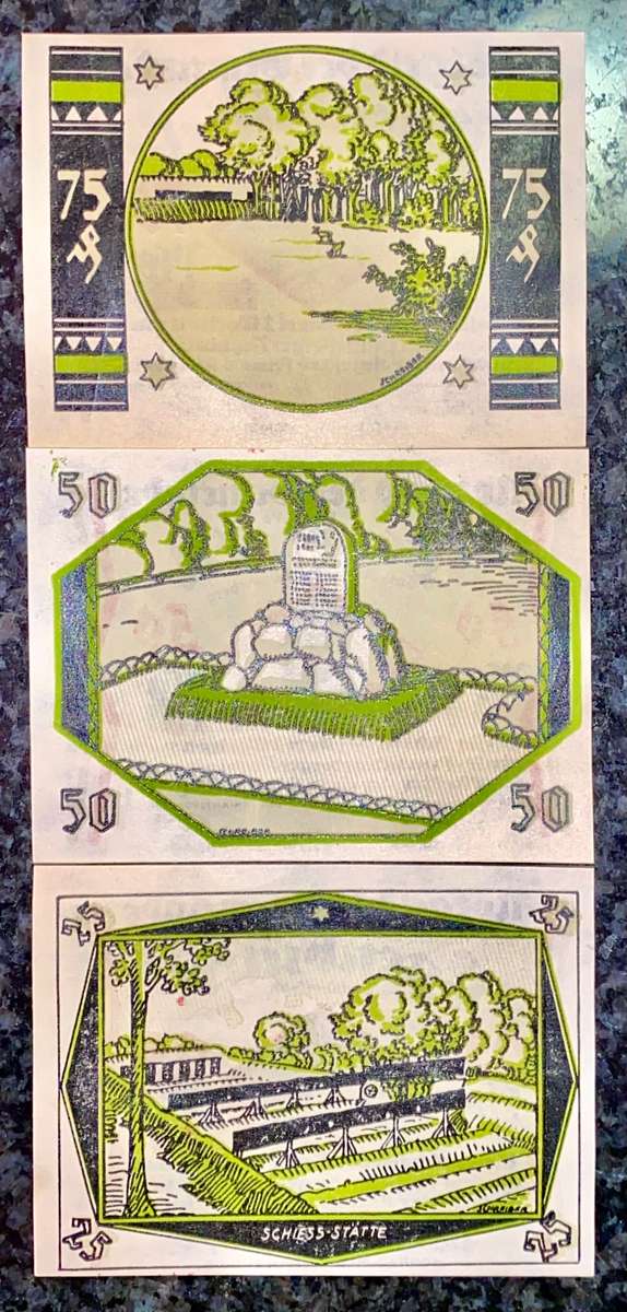 GERMANY SET - EGENBUTTEL 75 PFENNIG TO 25 PFENNIG 1921 UNC NOTGELD (EMERGENCY MONEY) AMAZING ART -