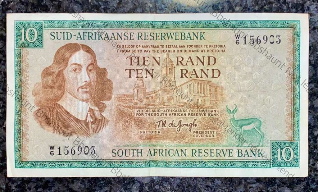 REPLACEMENT NOTE TW DE JONGH R10 -- W6 -- SPRINGBUCK WTM 1ST ISSUE 1967