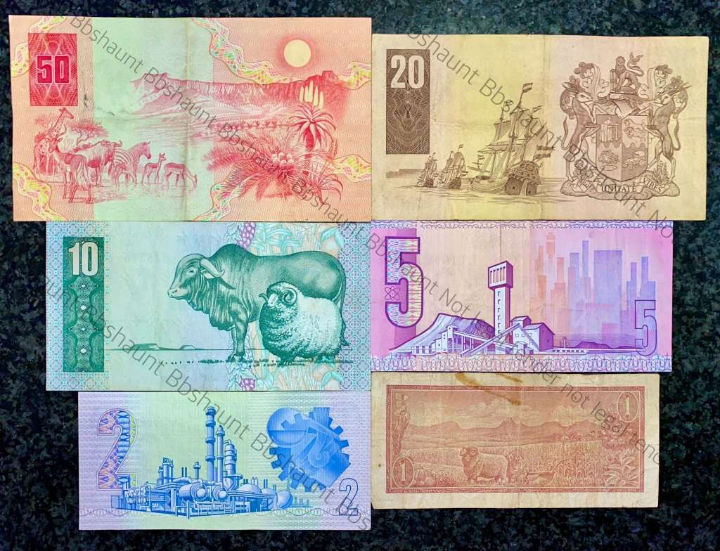 COMPLETE SET OF GPC DE KOCK & DECIMALS R50 TO R2 - 1980s (R1 TW DE JONGH 1975)- (1 BID TAKES ALL)