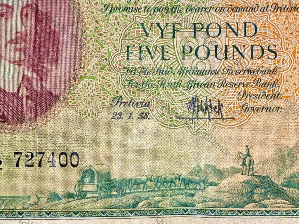 MH DE KOCK 5 POUND 23-01-1958 E/A 3RD ISSUE C62 VAN RIEBEECK WTM