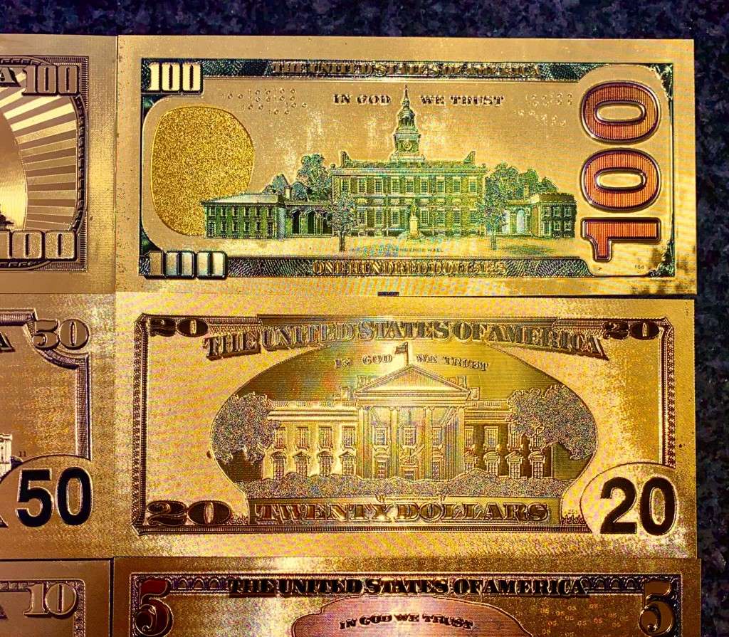 U S A GOLD FOIL - FULL SET 100 DOLLARS TO 1 DOLLAR - UNC GOLD 9999 CARD(1 BID TAKES ALL 8)