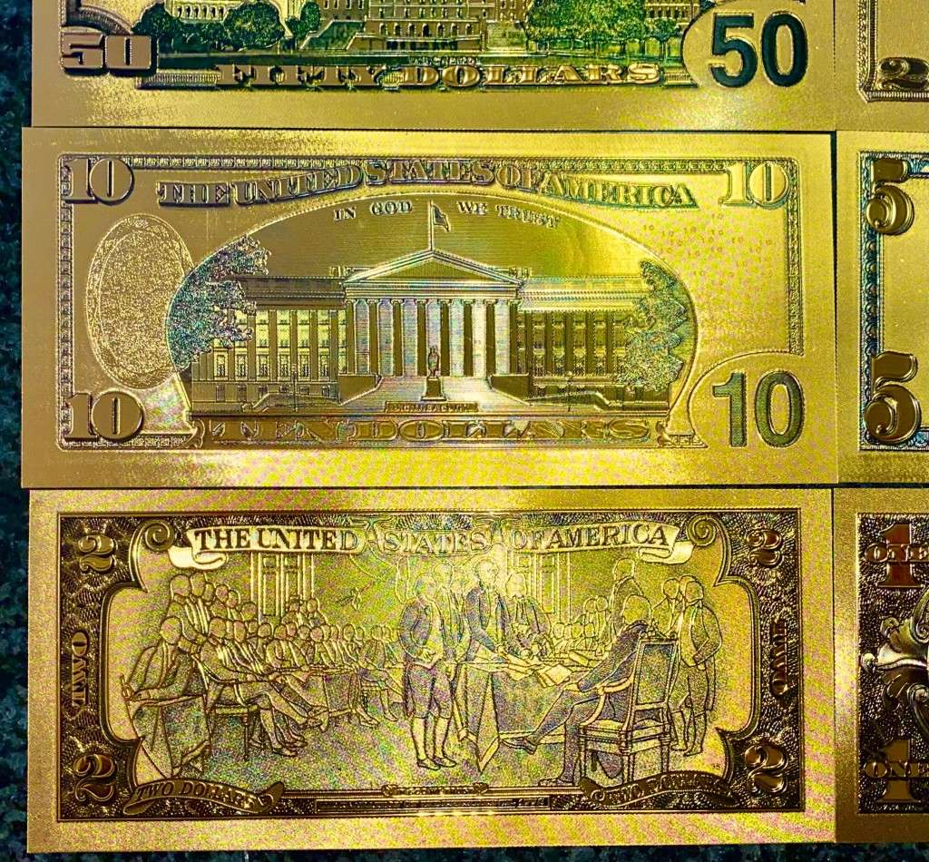 U S A GOLD FOIL - FULL SET 100 DOLLARS TO 1 DOLLAR - UNC GOLD 9999 CARD(1 BID TAKES ALL 8)