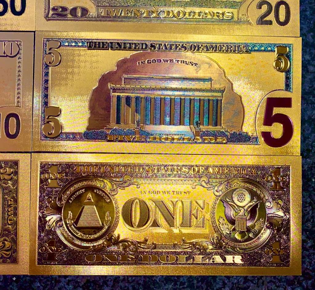 U S A GOLD FOIL - FULL SET 100 DOLLARS TO 1 DOLLAR - UNC GOLD 9999 CARD(1 BID TAKES ALL 8)