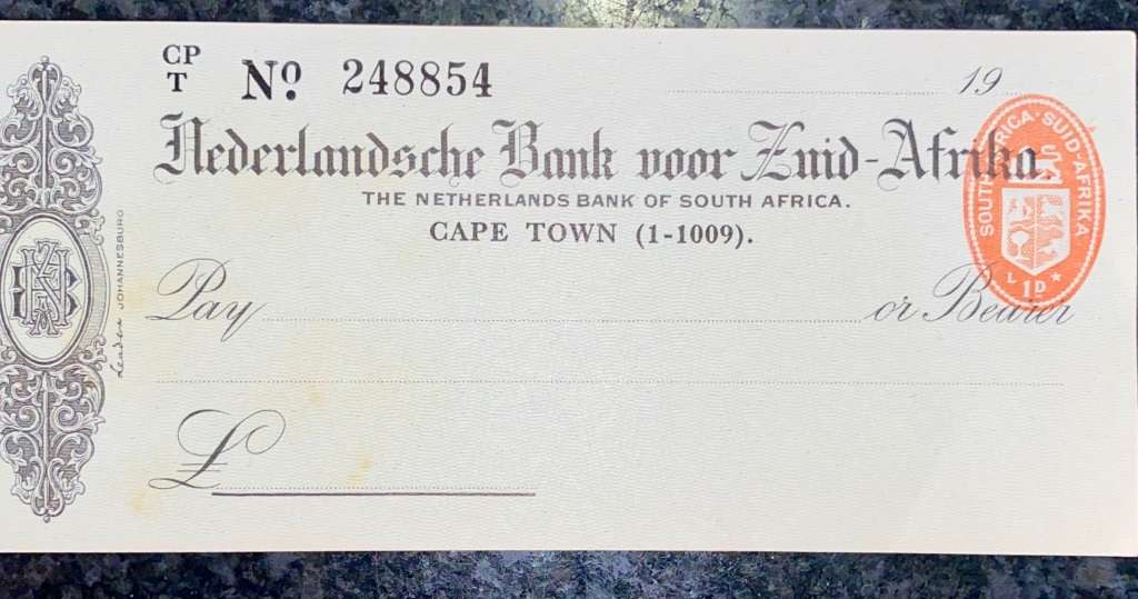 NEDERLANDSCHE BANK ZUID AFRICA OLD  BLANK CHEQUE BOOK 1900s. NO 248854-875(1 BID TAKES ALL)