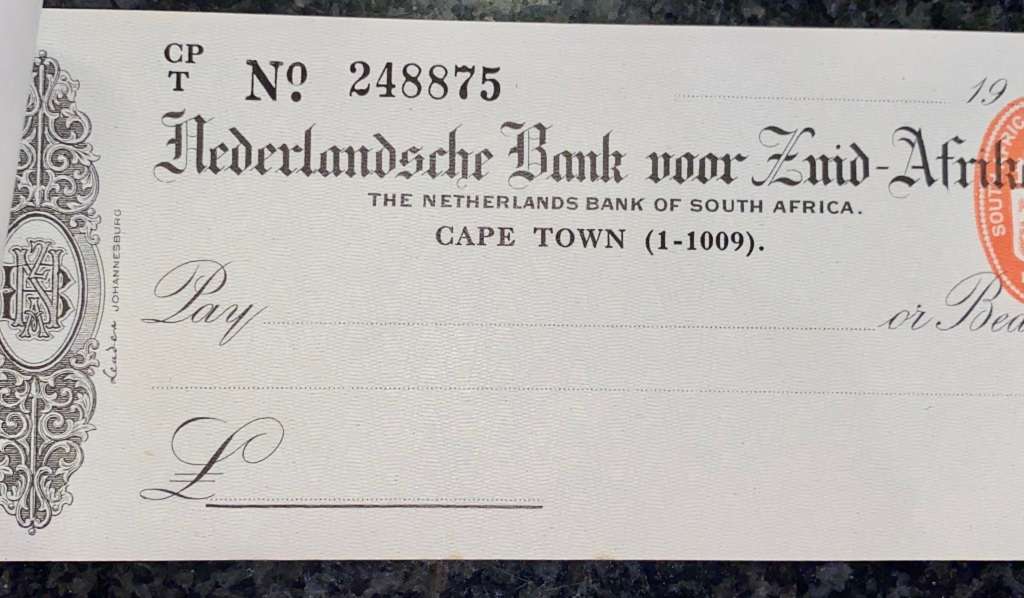 NEDERLANDSCHE BANK ZUID AFRICA OLD  BLANK CHEQUE BOOK 1900s. NO 248854-875(1 BID TAKES ALL)
