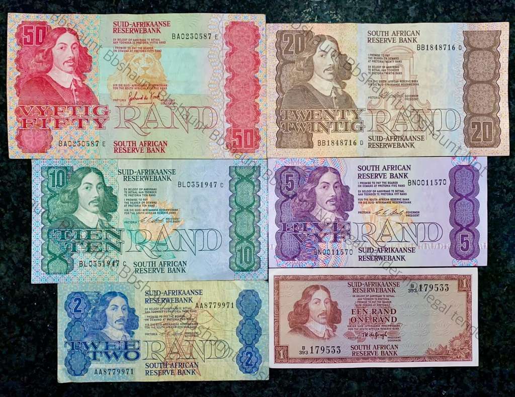SET OF VARIOUS GOVERNOR & DECIMALS R50 SCARCE BA SERIE'S TO R2AA REST B PREFIX (R1 TW DE JONGH 1975)