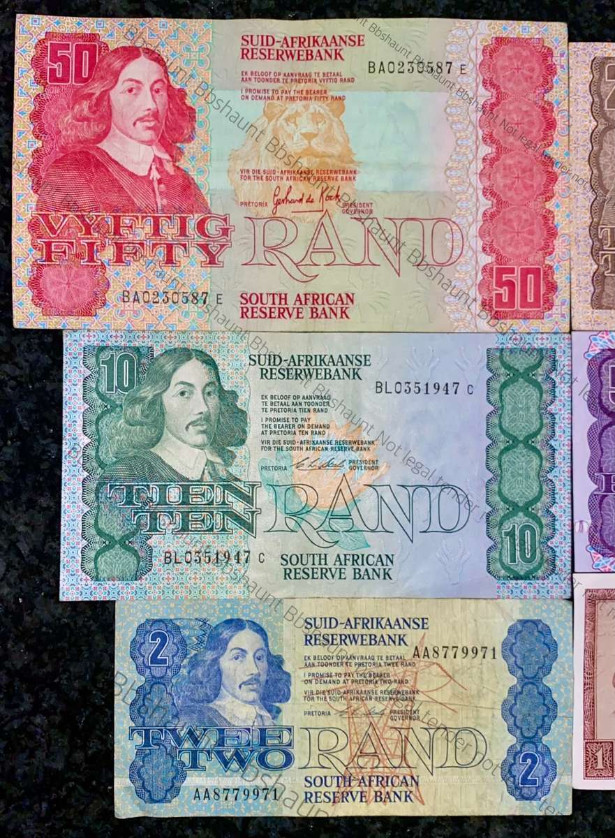 SET OF VARIOUS GOVERNOR & DECIMALS R50 SCARCE BA SERIE'S TO R2AA REST B PREFIX (R1 TW DE JONGH 1975)