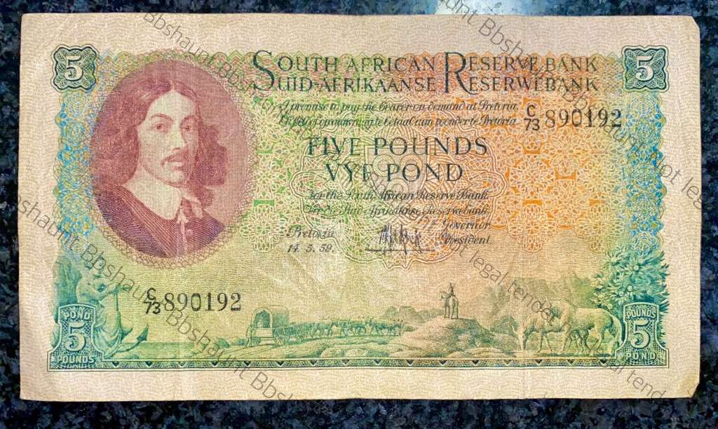 MH DE KOCK 5 POUND 14-05-1959 E/A 3RD ISSUE C73 VAN RIEBEECK WTM