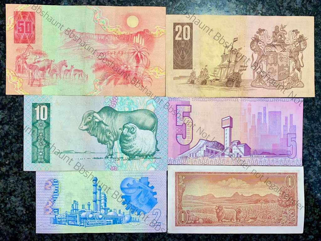 COMPLETE SET OF GPC DE KOCK & DECIMALS R50 TO R2 - 1980s (R1 TW DE JONGH 1975)- (1 BID TAKES ALL)