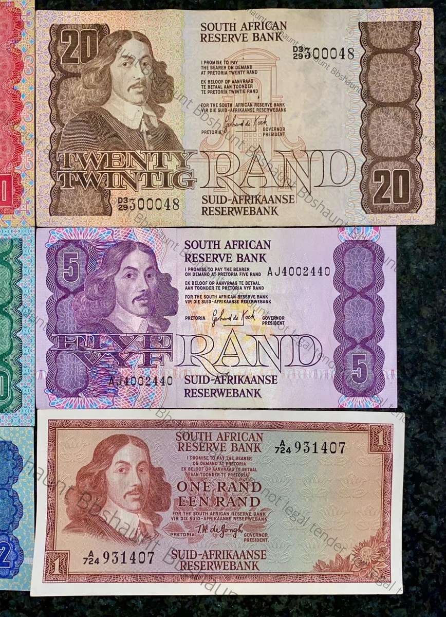 COMPLETE SET OF GPC DE KOCK & DECIMALS R50 TO R2 - 1980s (R1 TW DE JONGH 1975)- (1 BID TAKES ALL)