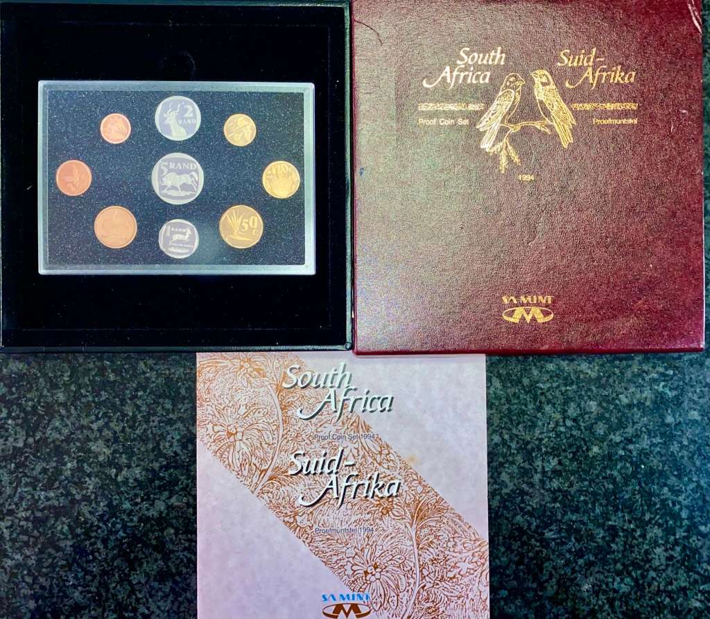 SOUTH AFRICA MINT PROOF COIN SET R5 TO 1 CENT -- 1994 -- IN ORIGINAL BOX