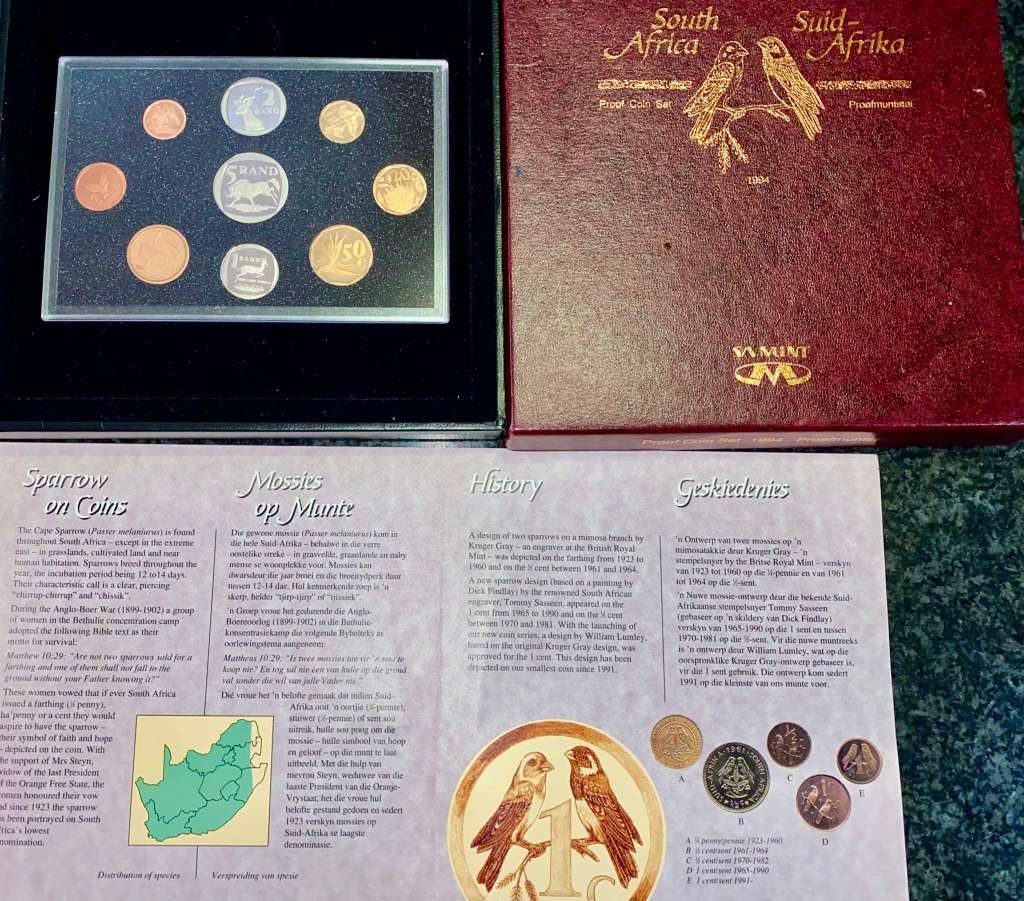 SOUTH AFRICA MINT PROOF COIN SET R5 TO 1 CENT -- 1994 -- IN ORIGINAL BOX