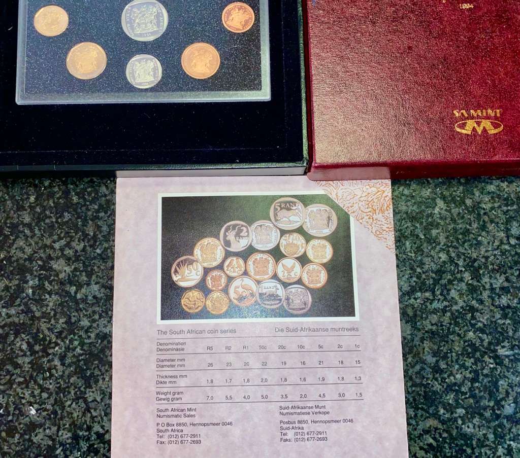 SOUTH AFRICA MINT PROOF COIN SET R5 TO 1 CENT -- 1994 -- IN ORIGINAL BOX