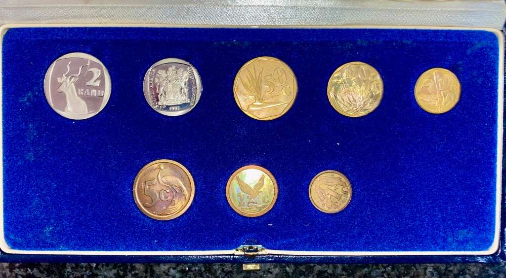 S A MINT PROOF COIN SET R2 TO 1 CENT - 1991 - IN BLUE S A MINT BOX