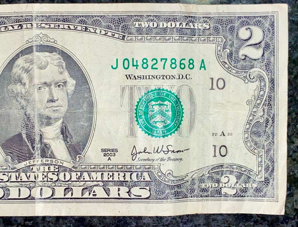 U S A - 2 DOLLAR 2003 GREEN SEAL