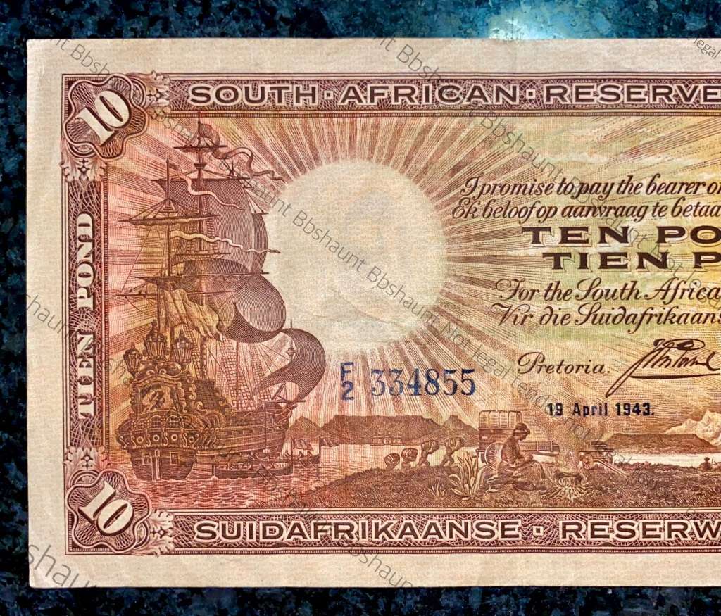 J POSTMUS 10 POUND 19TH APRIL 1943 - F2 - VAN RIEBEECK WTM E/A FIRST ISSUE