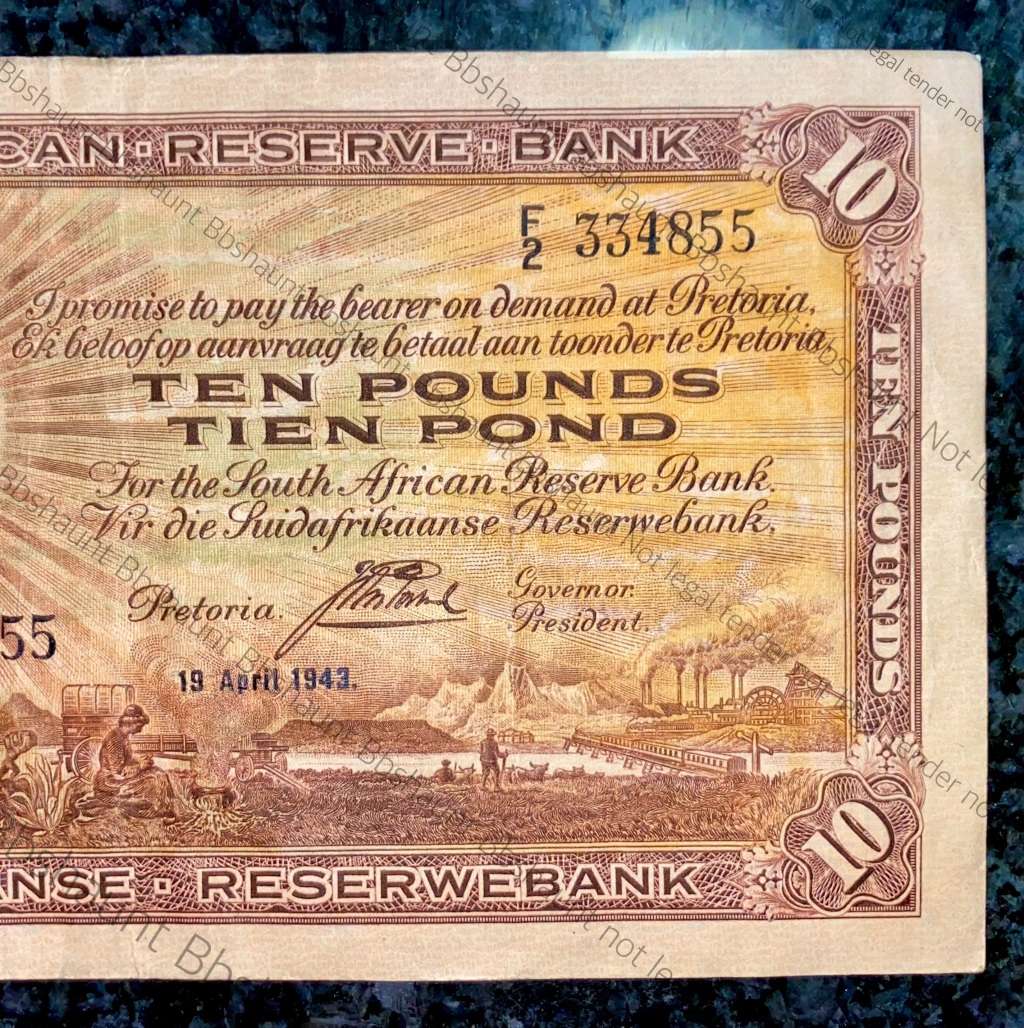 J POSTMUS 10 POUND 19TH APRIL 1943 - F2 - VAN RIEBEECK WTM E/A FIRST ISSUE