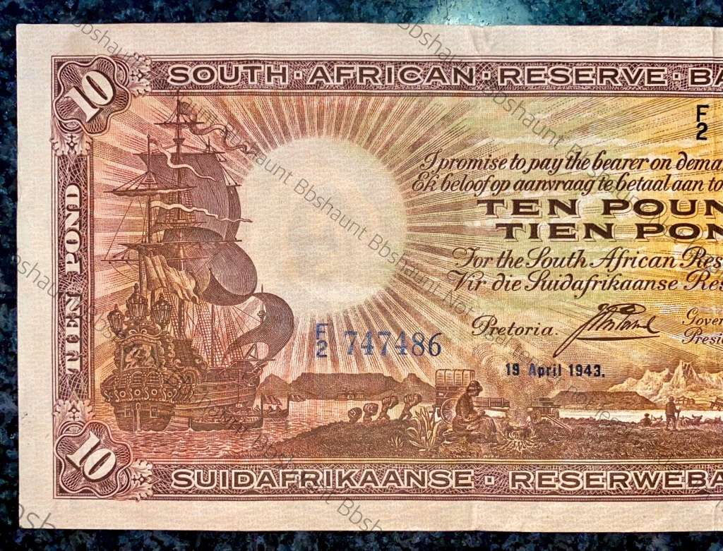 J POSTMUS 10 POUND 19TH APRIL 1943 - F2 - 747486 VAN RIEBEECK WTM E/A FIRST ISSUE