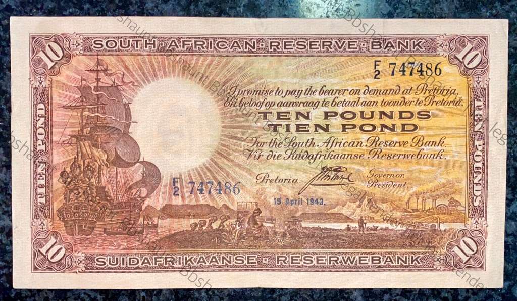 J POSTMUS 10 POUND 19TH APRIL 1943 - F2 - 747486 VAN RIEBEECK WTM E/A FIRST ISSUE